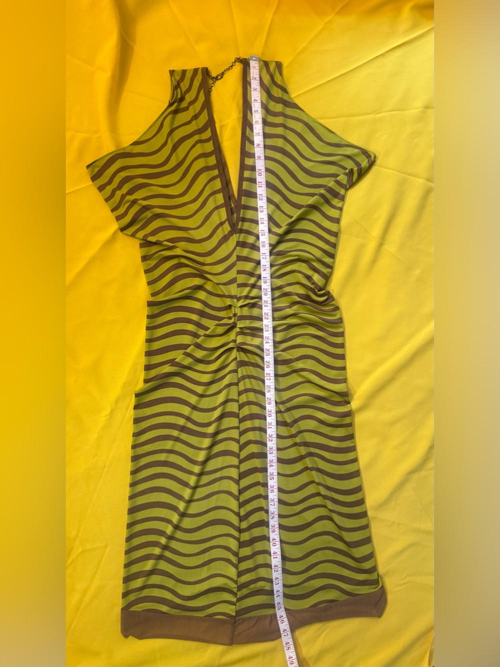 Olive Wave-Stripe Sleeveless Mini Dress
